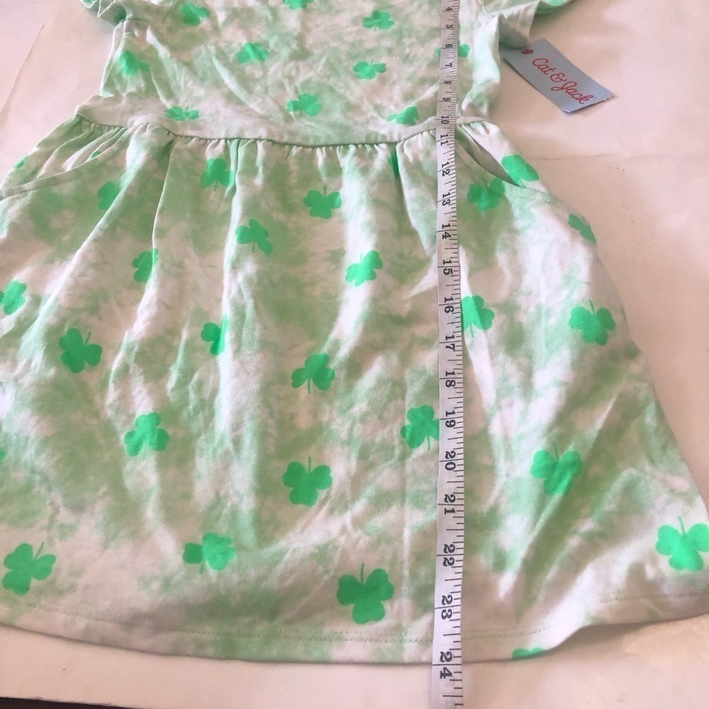 Cat & Jack Girls Green Shamrock Short  Sleeves Pocket Babydoll Style Dress S 6/7 - Picture 10 of 10